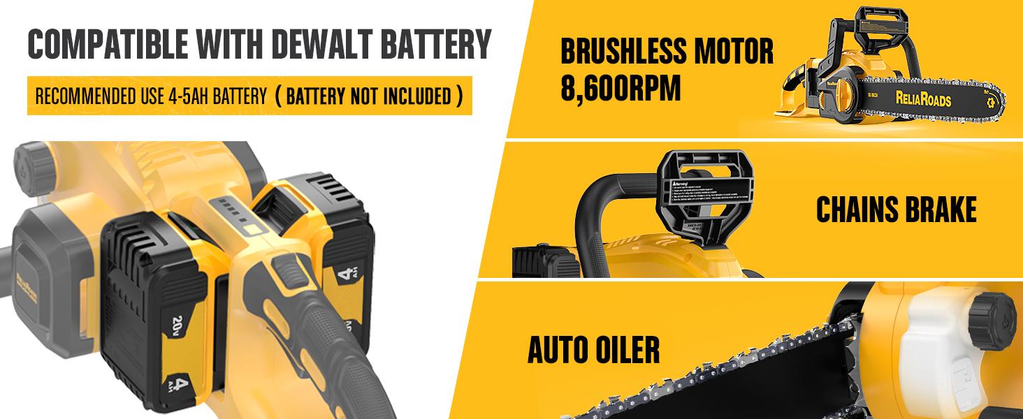 16-Inch Brushless Chainsaw, 40V (2 x 20V MAX) Cordless Battery Powered Chain Saw Compatible DeWALT Battery, Ideal for Wood/Tree Cutting, Pruning, Tool Only (Battery Not Included)