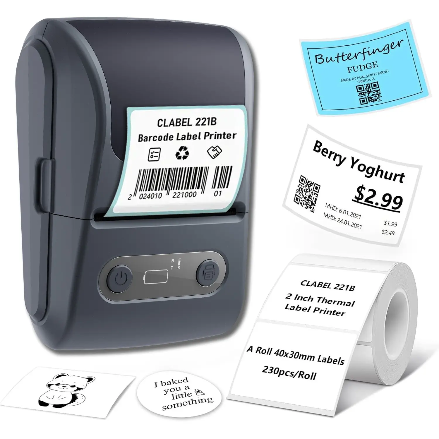 Wireless Bluetooth Thermal Label Printer, Max Effective Printing Width 48mm, 2‑Inch Rechargeable Portable Barcode Sticker Maker Machine, Compatible with iOS & Android, for Price Tags, QR Code, Storage Labels, Small Business