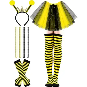 Bee Costume Set Yellow Bee Costume Tutu for Woman Queen Bopper Antenna Headband Tutu Skirt for Halloween Costume Honeybee Animals Party Cosplay.
