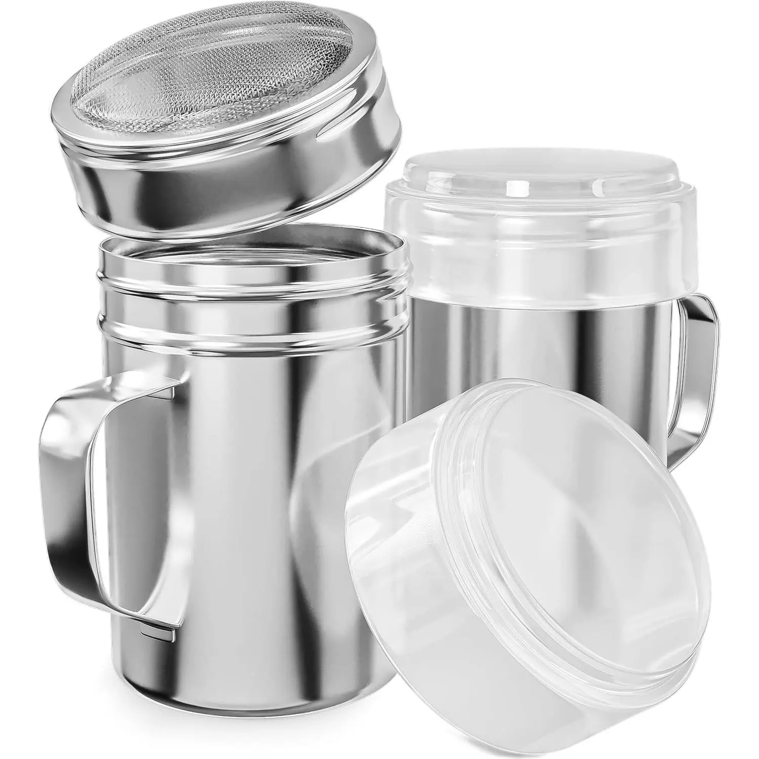 10 Ounce Powdered Sugar Shaker Duster With Handle - Fine Mesh - With Plastic Cap - Pack of 2
