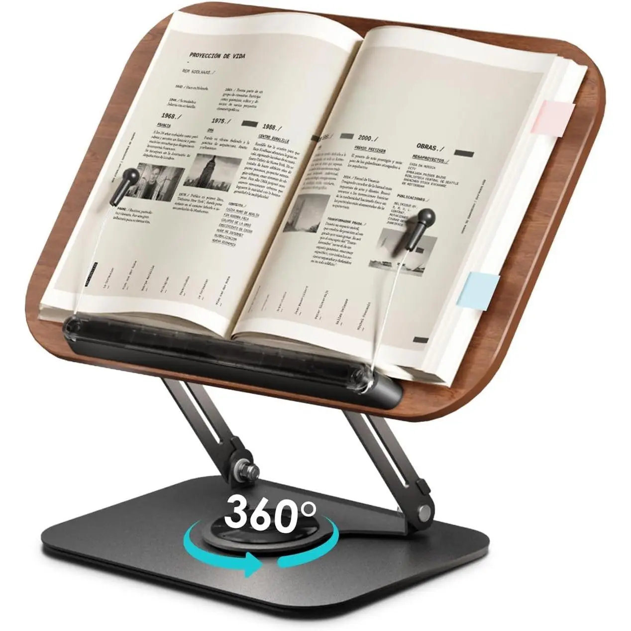 Book Stand for Reading, Height & Angle Adjustable Book Holder with 360 °   Rotating Base, Foldable Portable Lightweight Bookstand for Office Kitchen School, Fits Textbook Recipe Magazine Kindle Tablet