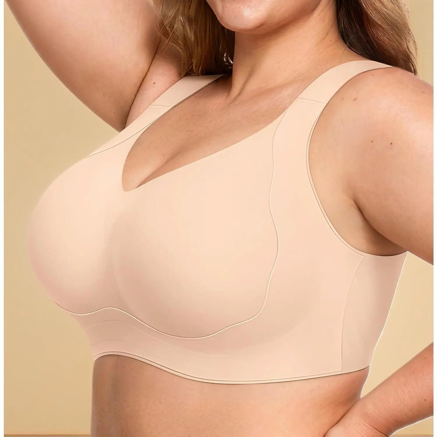 Women Plus Size Wireless Minimizer Bra, No Underwire Push Up Lift Support Everyday Bra