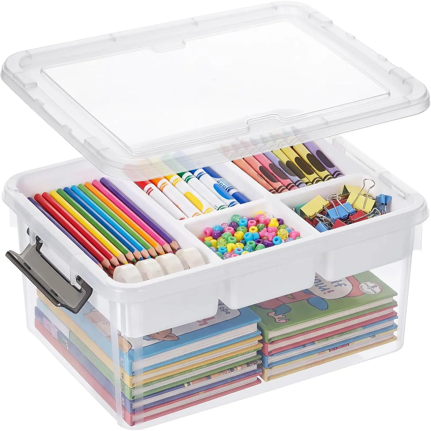 17 Qt Craft Organizers and Storage with Removable Tray and Divider, Clear Craft Storage Box, Stackable Art  Organizer for Painting, Coloring Book & Playdoh Storage, 1 Pack