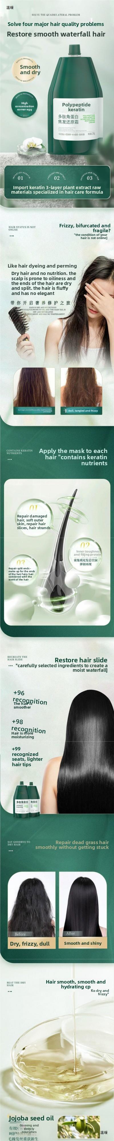 Polypeptide Keratin Hair Mask Corrects Frizz Nutritional Hair Care Repairs Dryness Hydrates Smooth Conditioner Burnt Hair Restoration Cream 250g Improves Frizz Smoothness