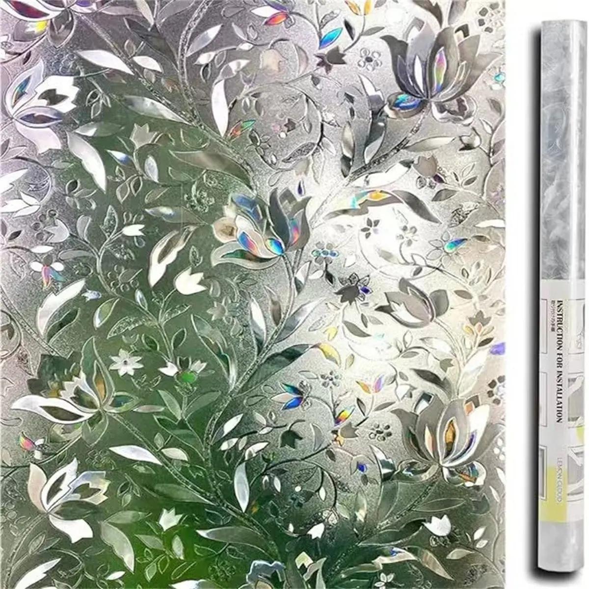 Elegant Tulip Floral Privacy Window Film, Self-Adhesive No Glue, Transparent Non-Sensitive Floral Design Decorative Glass Sticker, Easy Peel & Stick, Office Living Room Decorative Stickers, Floral Pattern Sticker