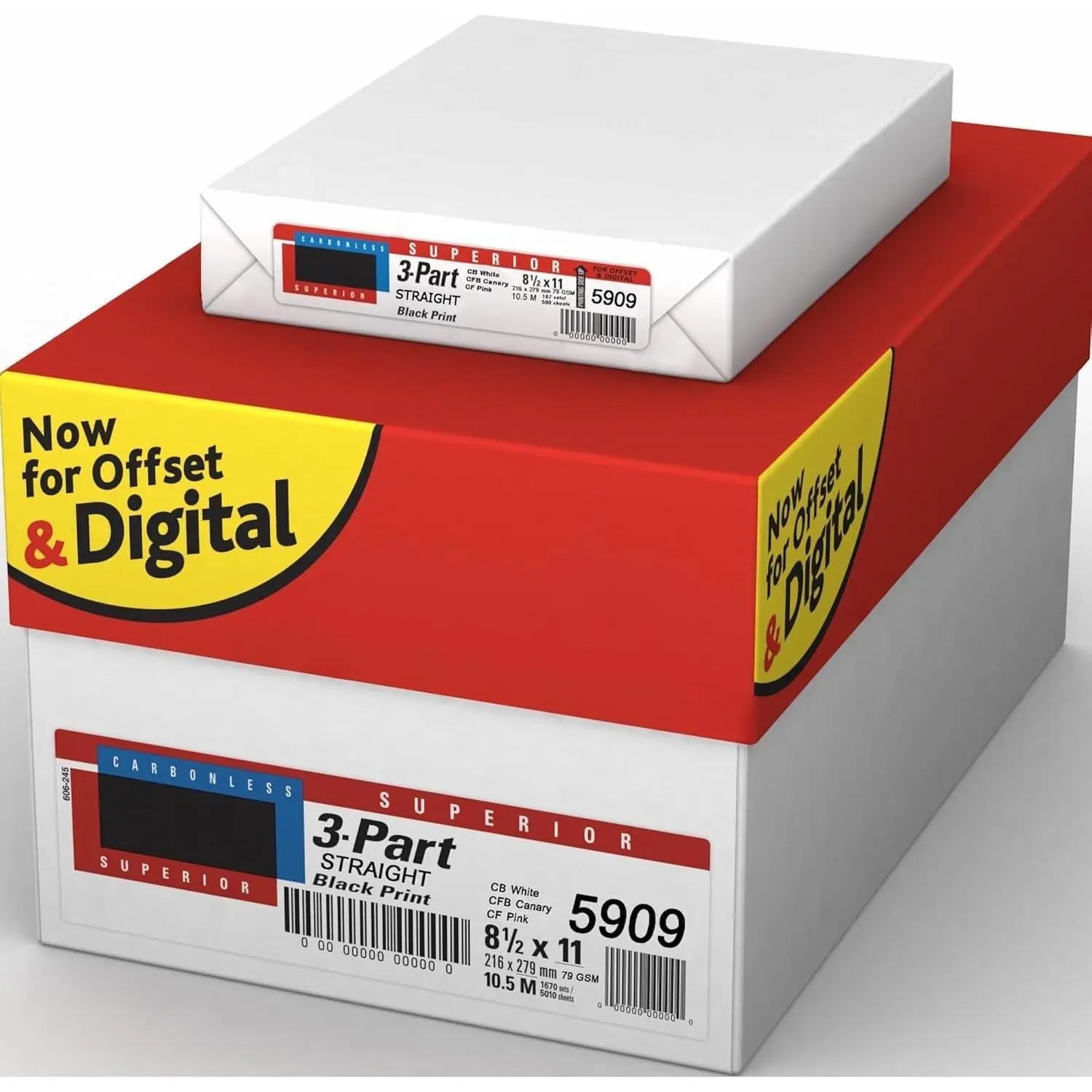 Superior 8.5 x 11 Carbonless Paper, 3-Part STRAIGHT/FORWARD, 1670 Sets (5000 Sheets)