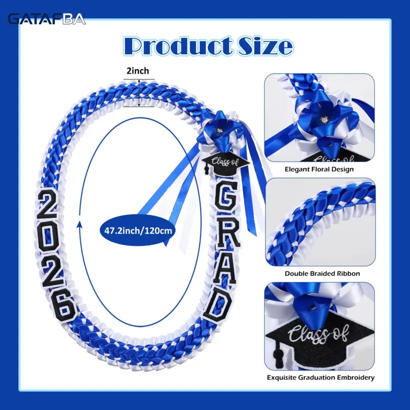 2026 Graduation Leis for Him Her, Hand Woven Blue Braided Ribbon Lei With GRAD Letters And Cap Charm, Adjustable Graduation Money Lei Equipped With Safety Pins, Premium Grad Party Favors Decor For Class of 2026 Graduation Ceremony Celebration Gifts 2026 Graduation Leis for Him Her, Hand Woven Blue Braided Ribbon Lei With GRAD Letters And Cap Charm, Adjustable Graduation Money Lei Equipped With Safety Pins, Premium Grad Party Favors Decor For Class of 2026 Graduation Ceremony Celebration Gifts