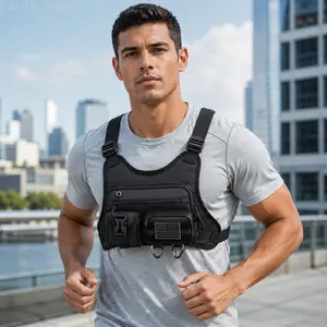 Adjustable Multi-Pocket Chest Pack, Lightweight Outdoor Bag Vest for Running, Hiking, Cycling and Workout