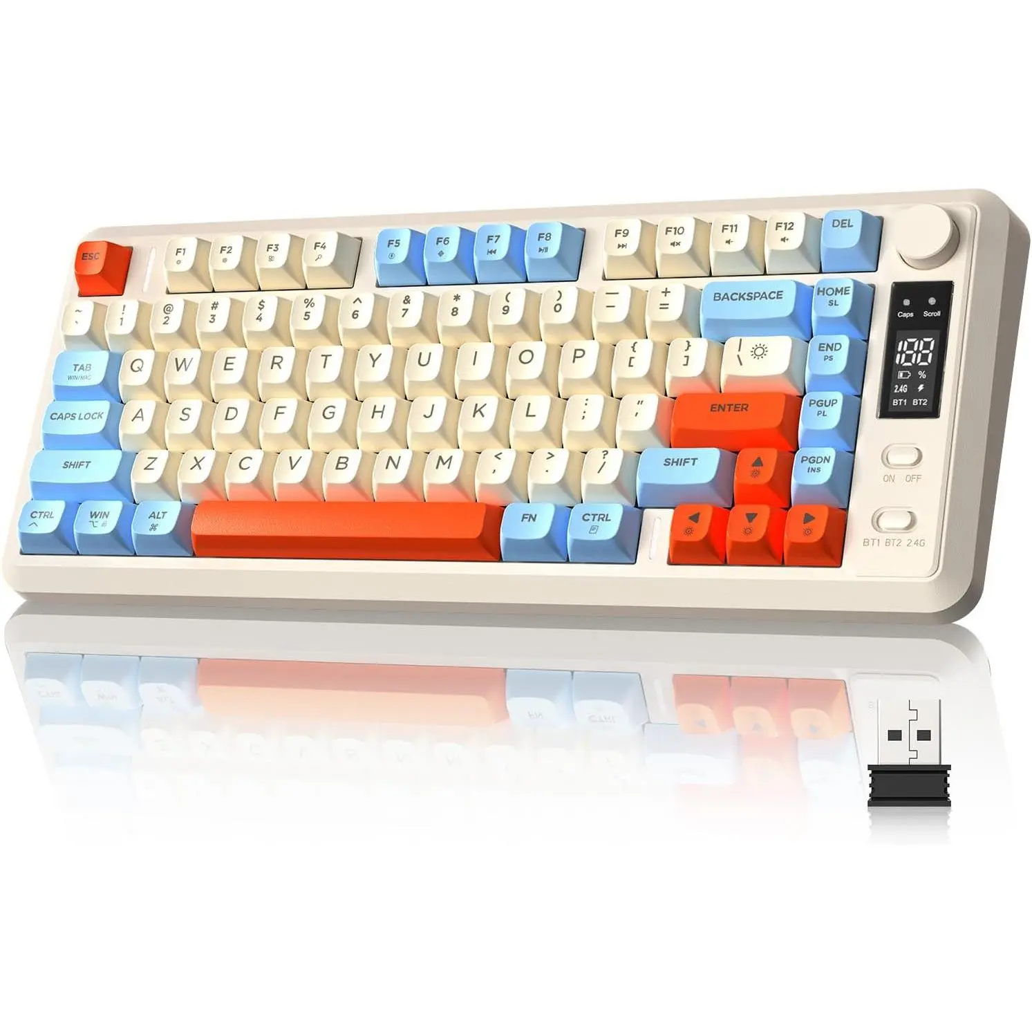 M75  Gaming Keyboard, RGB Backlit Rechargeable 2000mAh , Small Membrane But Mechanical Feel Keyboard with  Display & Knob, PBT Gradient keycaps for PC,  - Blueberry
