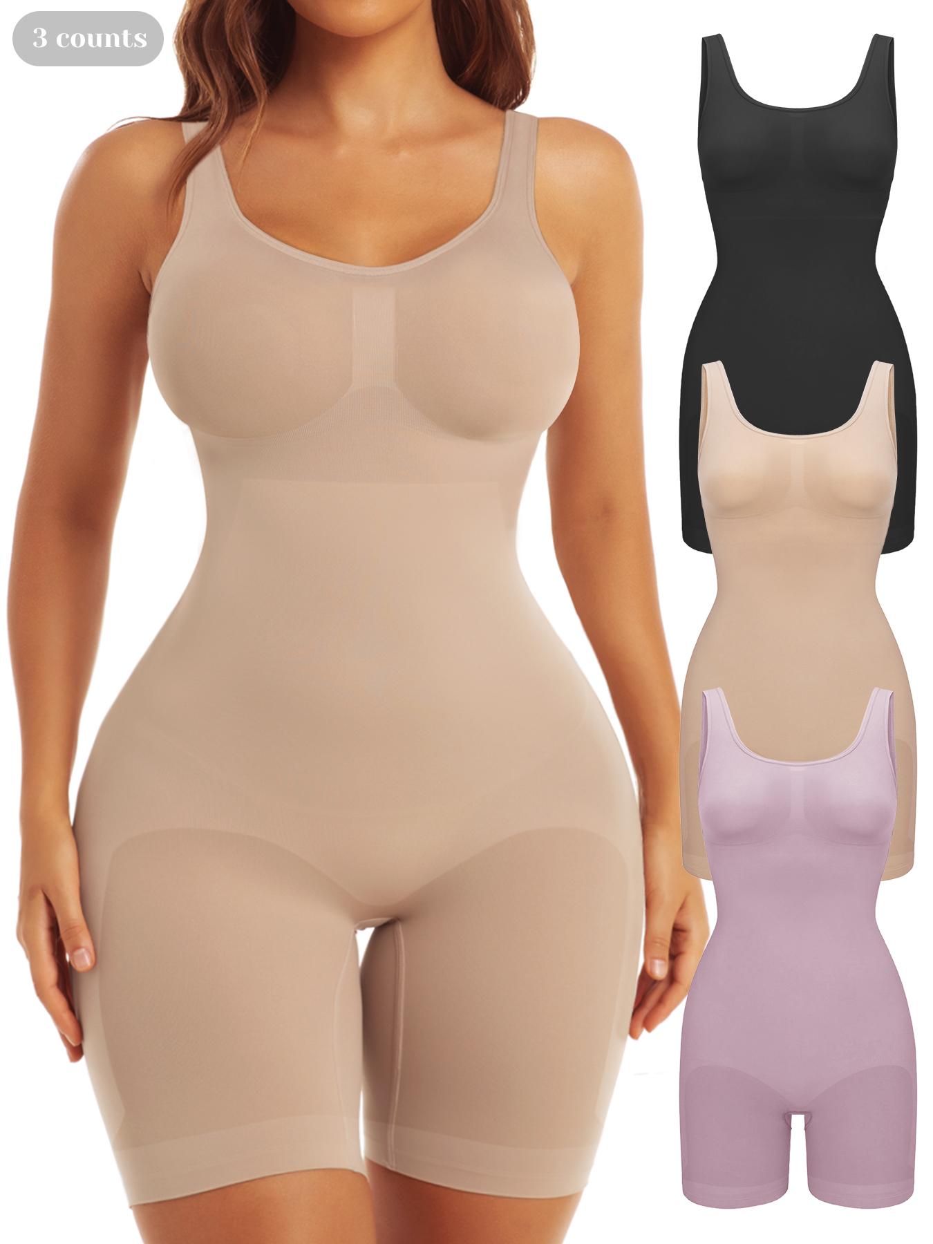 Shorts Bodysuit for Women Black Tummy Control, Body Sculpting Compression, Minimalist Shapewear Seamless Sexy Butt Lifting Workout Bodycon One Piece Short Jumpsuit