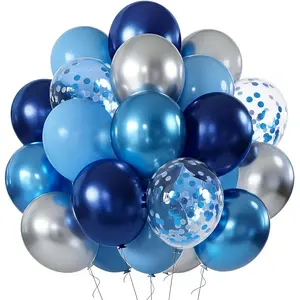 60 count Blue and  Balloons, Navy Royal Blue  Party Balloons with Metallic Confetti Helium Latex Balloons for Birthday  Showers Fathers Day 2026 Graduation Decorations
