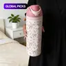 Rose & Bow Pattern Stainless Steel Insulated Cup, 24oz/32oz/40oz, Double-Wall Cold Retention, Includes Straw, Travel Mug, Outdoor Sports Tumbler, Insulated Vacuum Drinkware #GLOBAL PICKS