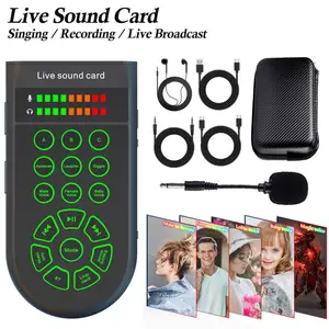 Handheld live streaming sound card device, audio mixer, portable live streaming sound card, mixer console, microphone kit, with voice changer / noise reduction function, live sound card device with microphone and headphone cables, live streaming sound car
