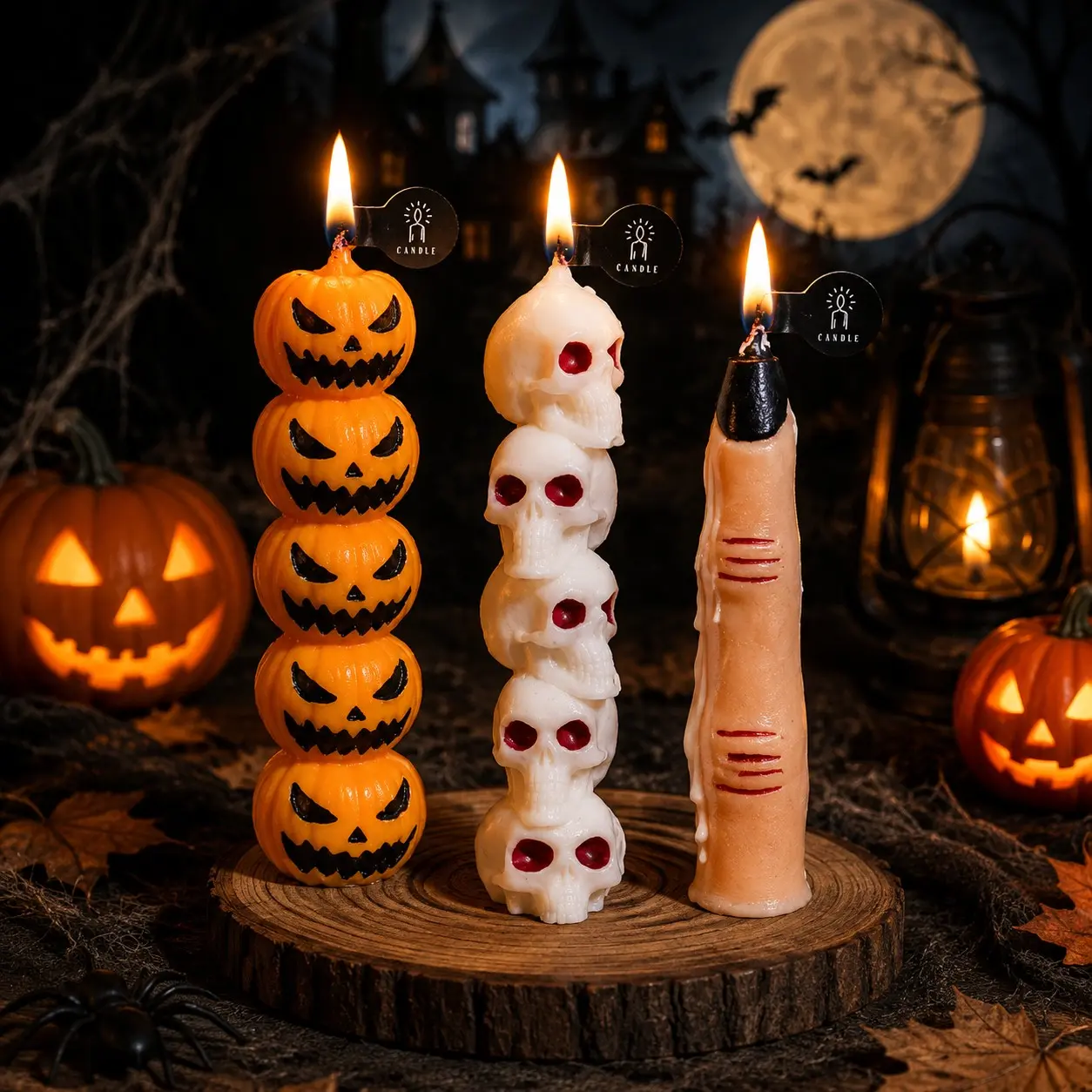 Halloween Scented Candles 3 Pack, Novelty Pumpkin Skull Finger Candles with Rose, Chamomile and Pear Freesia Fragrance, Spooky Halloween Decorations for Tabletop Mantel Party Home Decor and Gifts