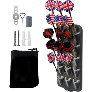 Dart Holder Wall Mount,Dart Display Rack Displays 15 Steel/Soft Tip Darts,with Storage Bag,sharpener, Wrench,Screws,expansion tube and Screwdriver