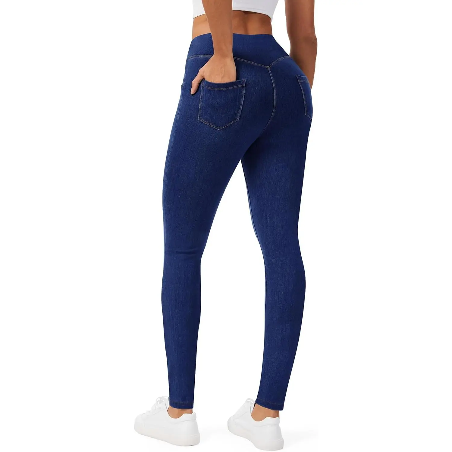 Jeggings for Women Stretchy Skinny Jeans Denim Leggings with Pockets Pull on High Waist Tummy Control Trendy Jean, Skinny Cut, Stretch Denim