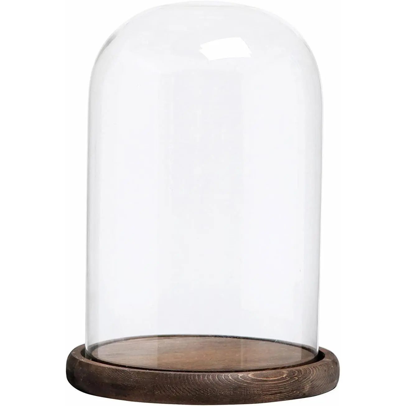 10-Inch Tall Glass Bell Jar Cloche Display Dome with Farmhouse Rustic Burnt Wood Base, Elegant Decor for Decor Lovers, Showcase Cover for Plants, Curios, Rustic Wood
