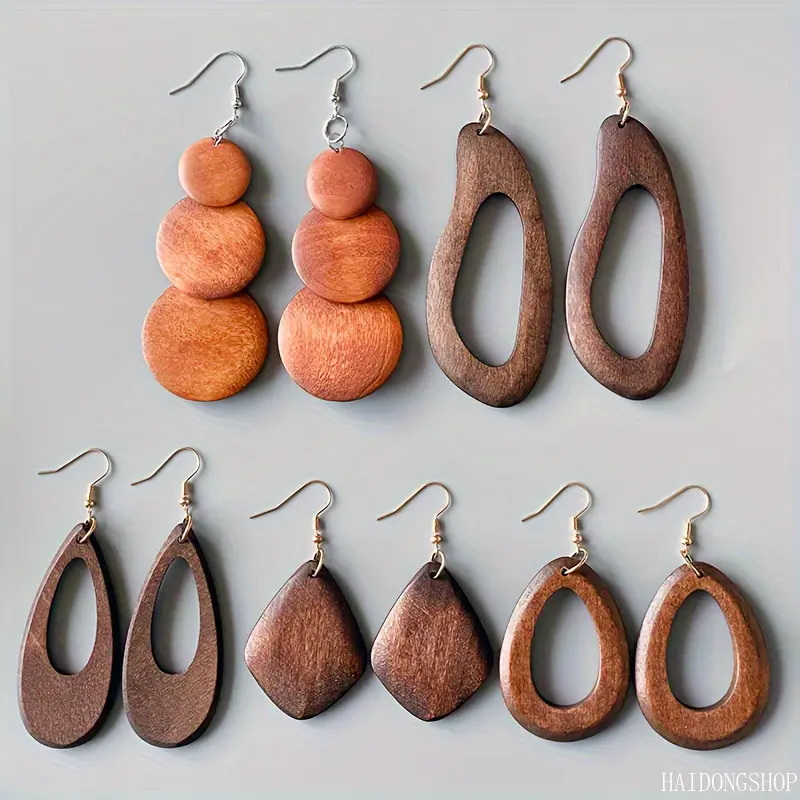 Wooden Dangle Earrings, Boho Hollow Out Geometric Wood Drop Earrings, Handcrafted Lightweight Fashion Jewelry Accessories, Unique Bohemian Earrings for Women Girls Daily Party Wear