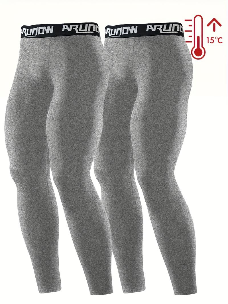 2pcs Men'S High-Elastic Waistband Thermal Leggings - Full-Length Tight-Fit Winter Pants with Full-Length Zipper Closure, Thermal Insulation for Gym, Running, Casual Wear - Solid Color Athletic Pants (hand Washable), Gym Wear, Sleek Design