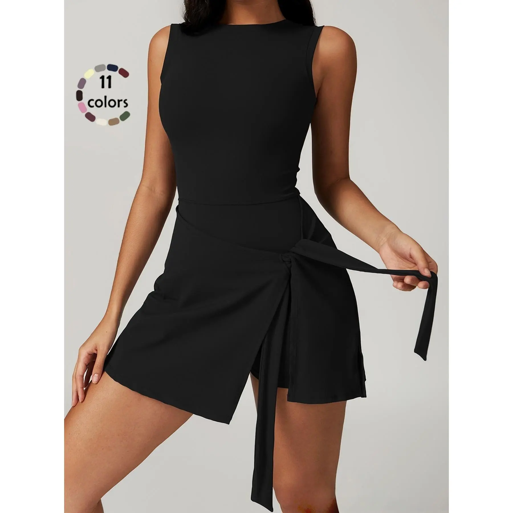 Women's Quick-Dry Sporty Wrap Dress - Sleeveless, Slim Fit, Above the Knee Sheath, Golf & Yoga Active Wear, Athleisure Sporty Chic Clothing