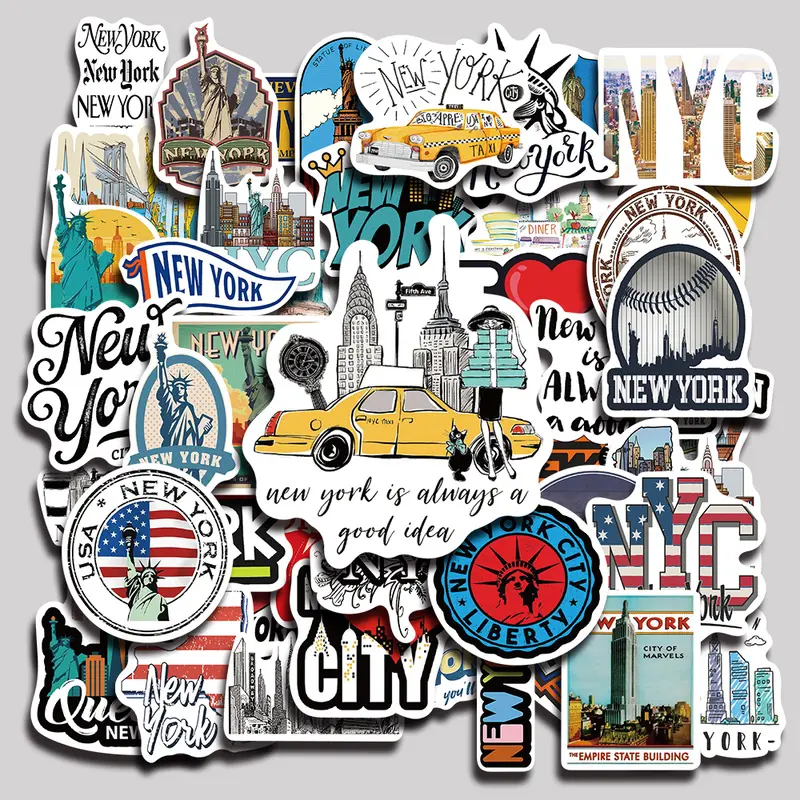 50PCS new york Aesthetic Vinyl Stickers Pack for Laptop Water Bottle Phone Case Skateboard Journal Scrapbook DIY Decoration