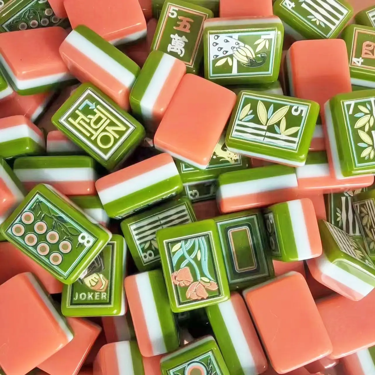 3-Layer Orange Hand-Painted Oil Painting Crystal Acrylic American Mahjong Tiles, 160 Pcs 1.2 Inch Hand Play Tiles Only, Full Game Set