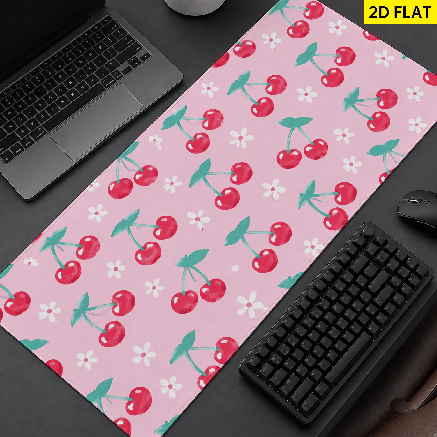 Extra Large cute cherry and flower pattern Mouse Pad,Non Slip Rubber Pad,Desktop Decoration Drotection Pad,Washable,Lock Edge Multi Size,Premium Multipurpose Mousepad For Office,Study Room,Gift for Family and Friends