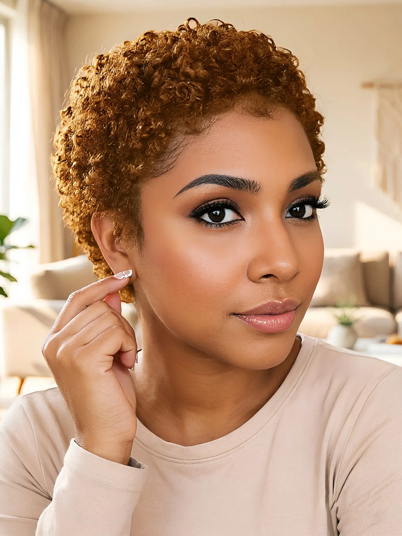 Curly Pixie Cut Human Hair Wig 30# 99j, Colored Short Kinky Curly Full Machine Made Wigs for Women, Stylish and Versatile Hairpiece