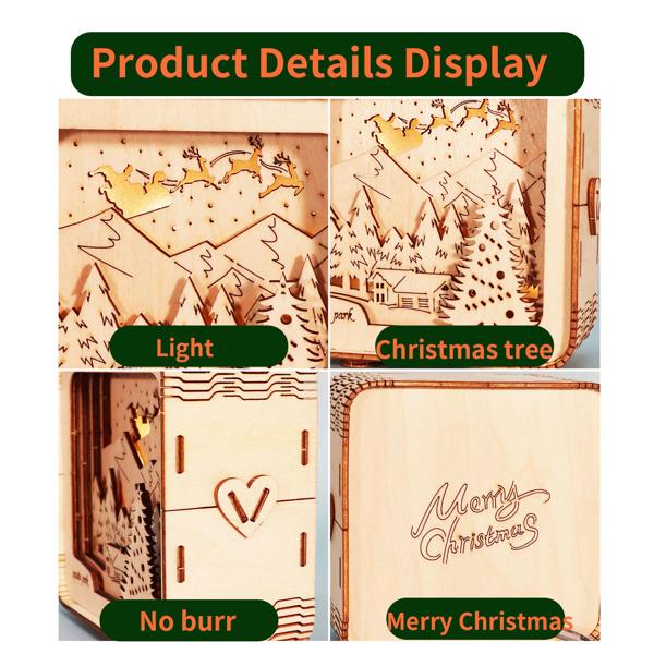 3D Wooden Puzzles Merry Christmas Model Kit Night Lights Desk Decorations Birthday Christmas Gifts For Women