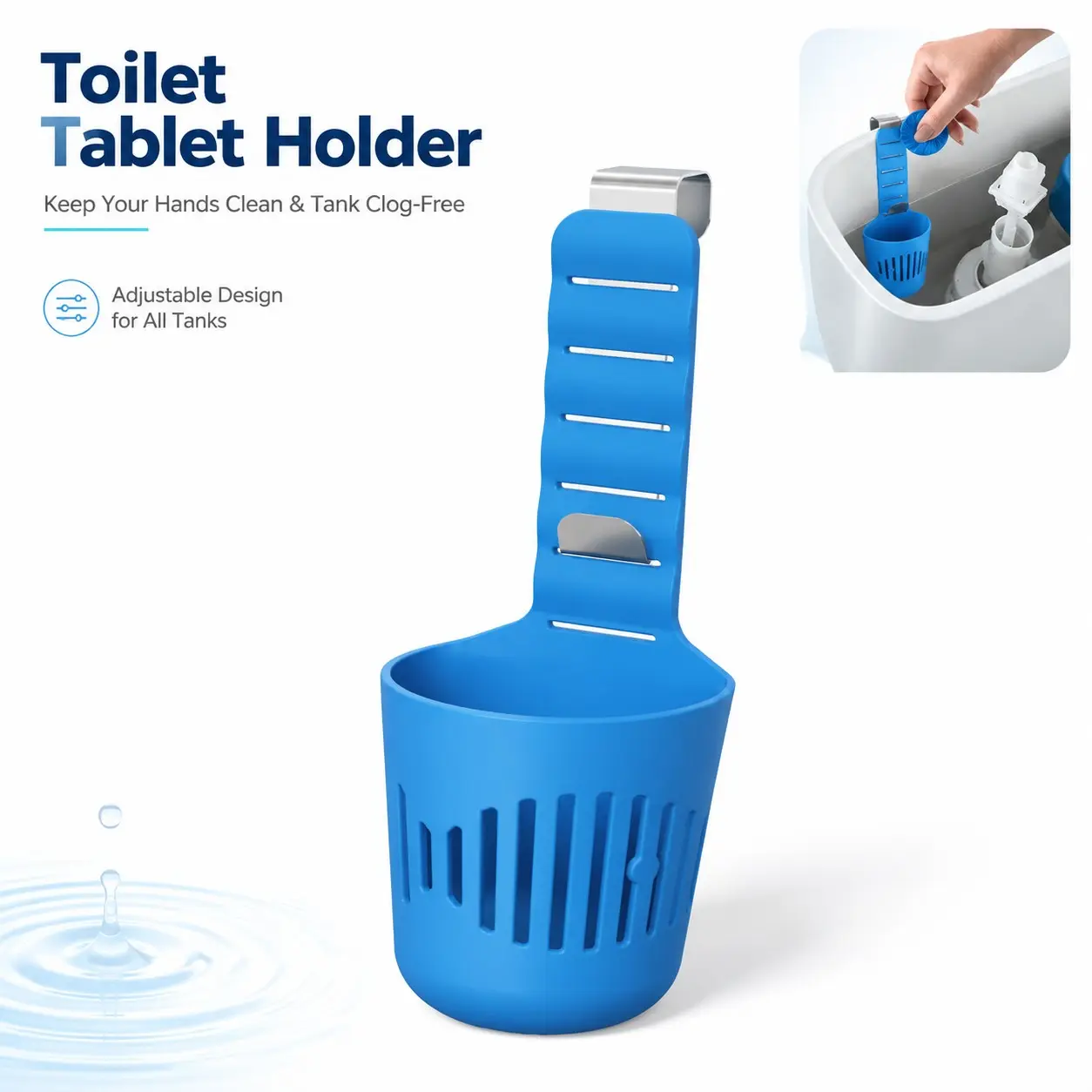 Adjustable Silicone Toilet Cleaner Holder, Hanging Tank Organizer, Drainage Design, Fits Various Toilets, Bathroom Storage Basket, Bathroom Accessory, Cleaning