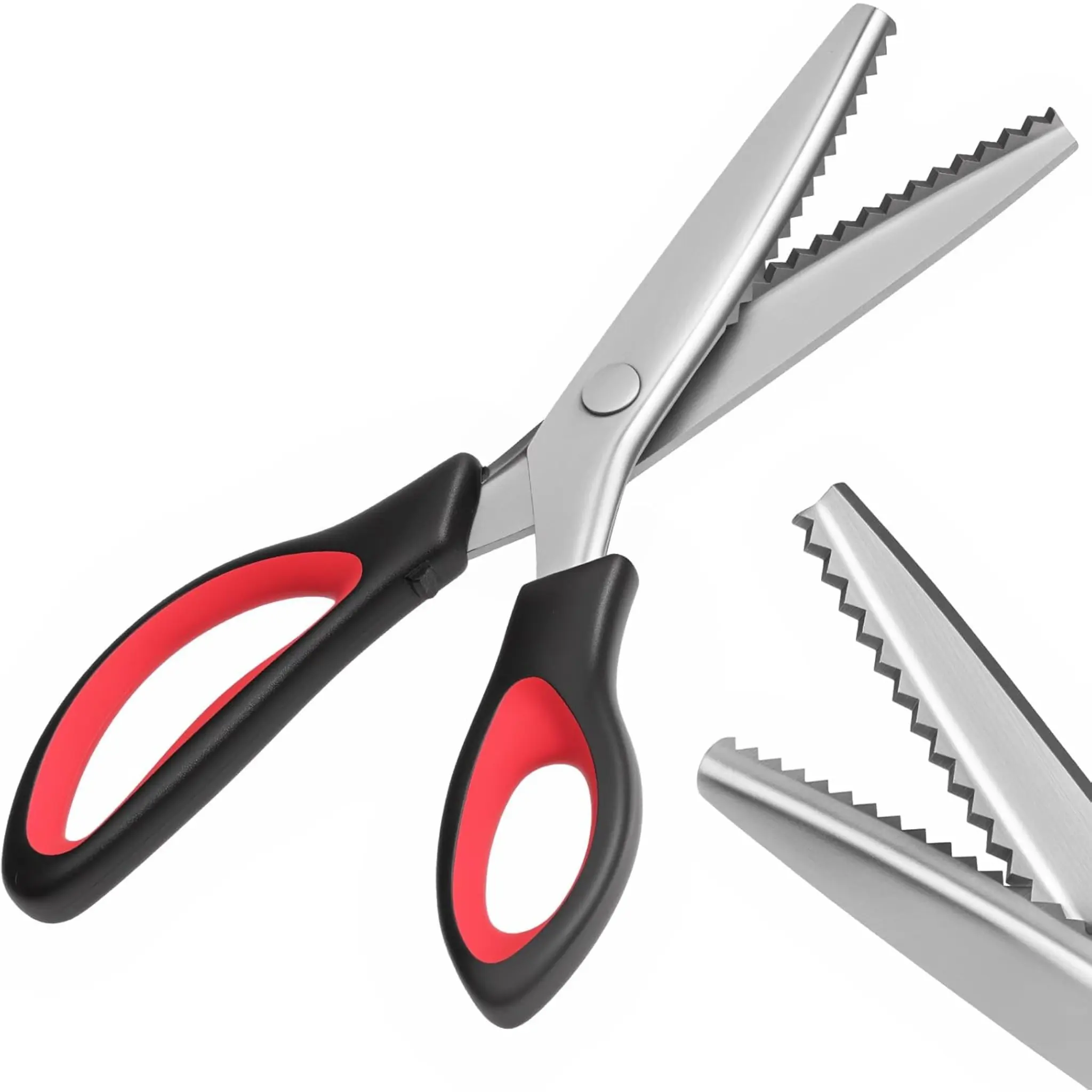 9 Inch Pinking Shears for Fabric, Zig Zag Sewing Scissors Stainless Steel Serrated Scissor with Rubber Comfortable Grip, Multicolor 4 Colors Green White Black Black Red Blue for Crafting Sewing Dressmaking DIY Handmade Quilting No Fray Decorative