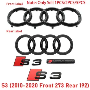 AUDI 4Ring Logo ABS Audi Sport S3 Letter Emblem Stickers Decal Car Hood Front Grille Emblem Rear Trunk Badge Sticker Auto Modification Accessories For Audi S3 2010-2020