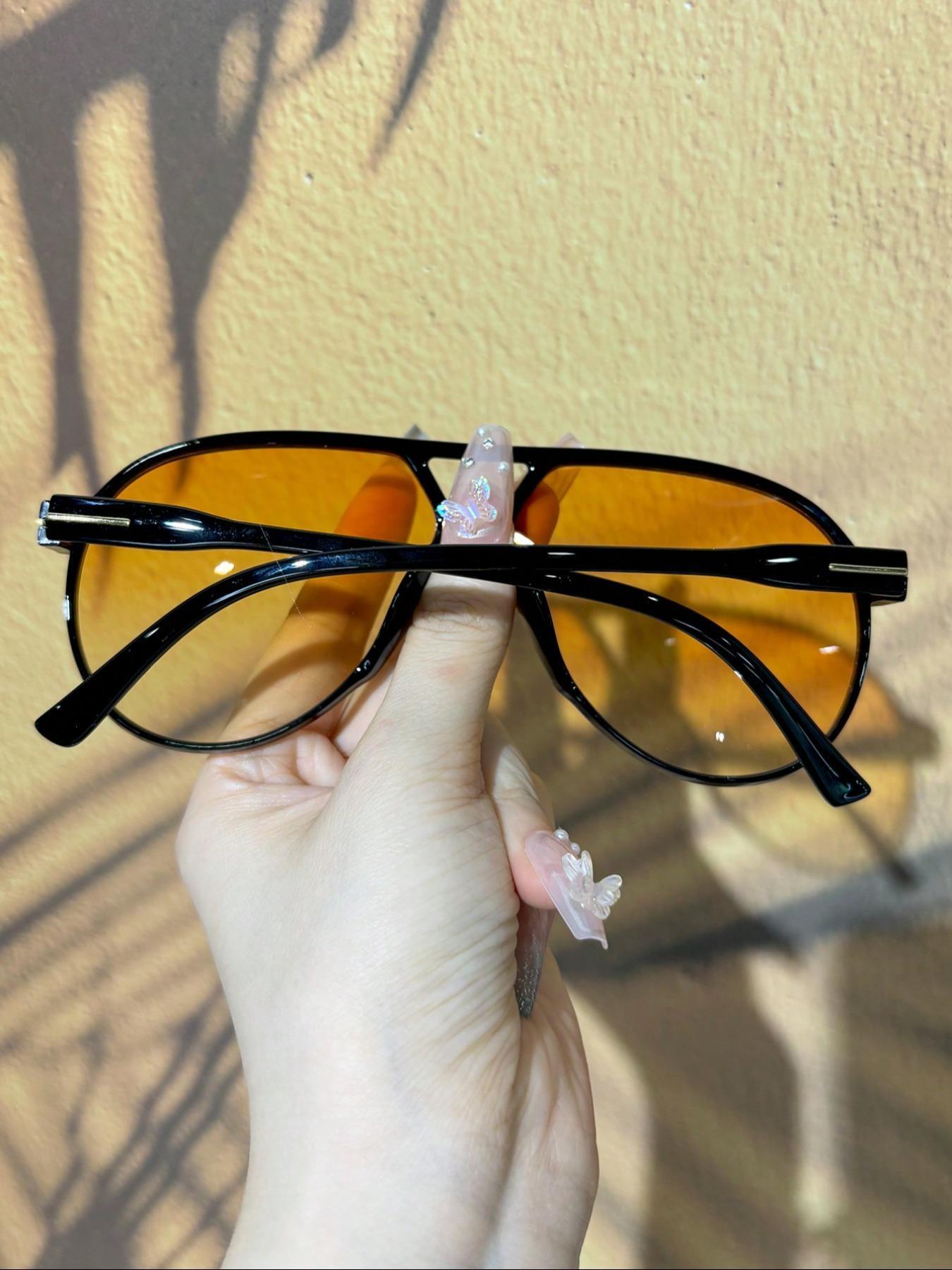 Women's Vintage Top Bar Oversized Frame Sunglasses, Trendy Casual Sunglasses for Everyday Use, Fashion Accessories for Outdoor Activities, Trendy Beach Eyewear