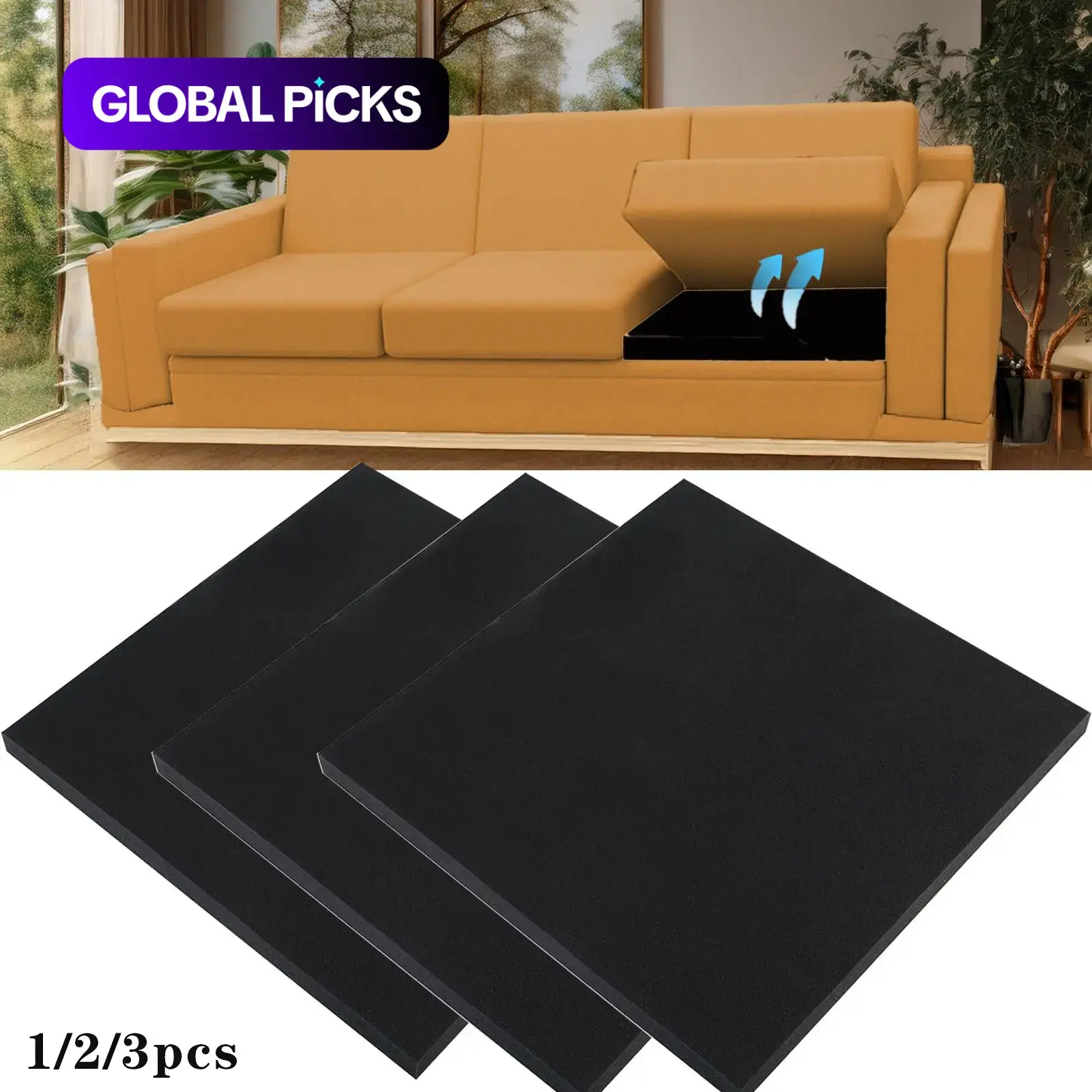 40D Square High-Rebound Sofa Cushion Support, Insertable Sofa Seat Pad, Couch Seat Pad for Sunken Seats, Durable and Comfortable, Dimensions: 20"x20"x1.6", Black/Gray #GLOBAL PICKS