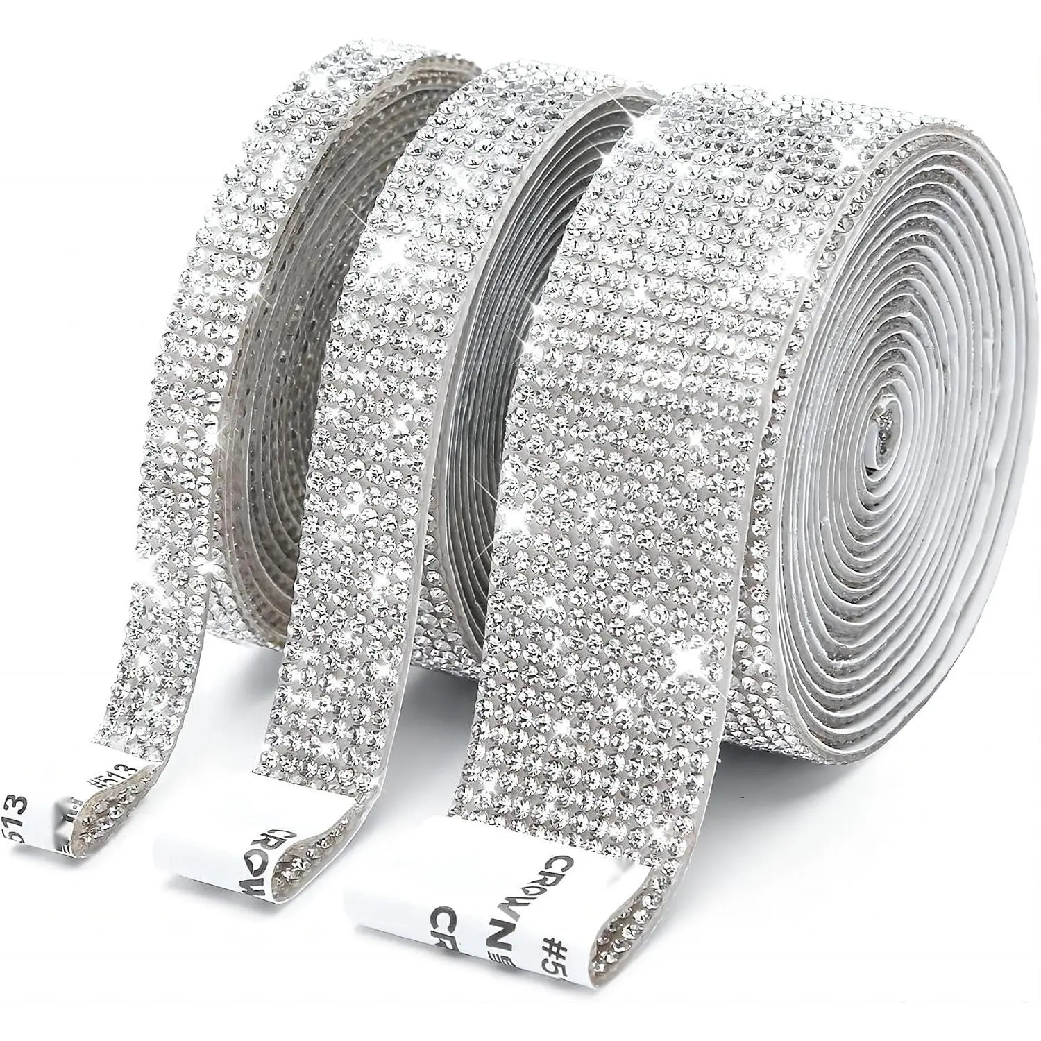 Rhinestone Ribbon 3 Rolls, 3 Size Self Adhesive  Bling Rhinestones Strips,  Rhinestone Tape  Ribbons Wrap Glittering Stickers for Crafts Arts  DIY Decoration()