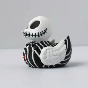 Official Jack Skellington Duck Statue, Figurine, Striped Design, PVC Halloween Home Decor, Party & Christmas Gift, Tim Burton Fan Collectible