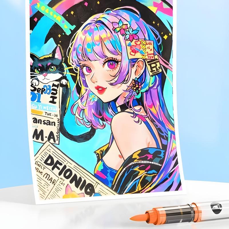 Acrylic Paint Marker Set, 1 Set Portable Brush Tip Paint Marker with Storage Bag, Acrylic Drawing Markers, Art Supplies for Rock Painting, Ceramic, Wood, Canvas, Glass, Stone, Fabric