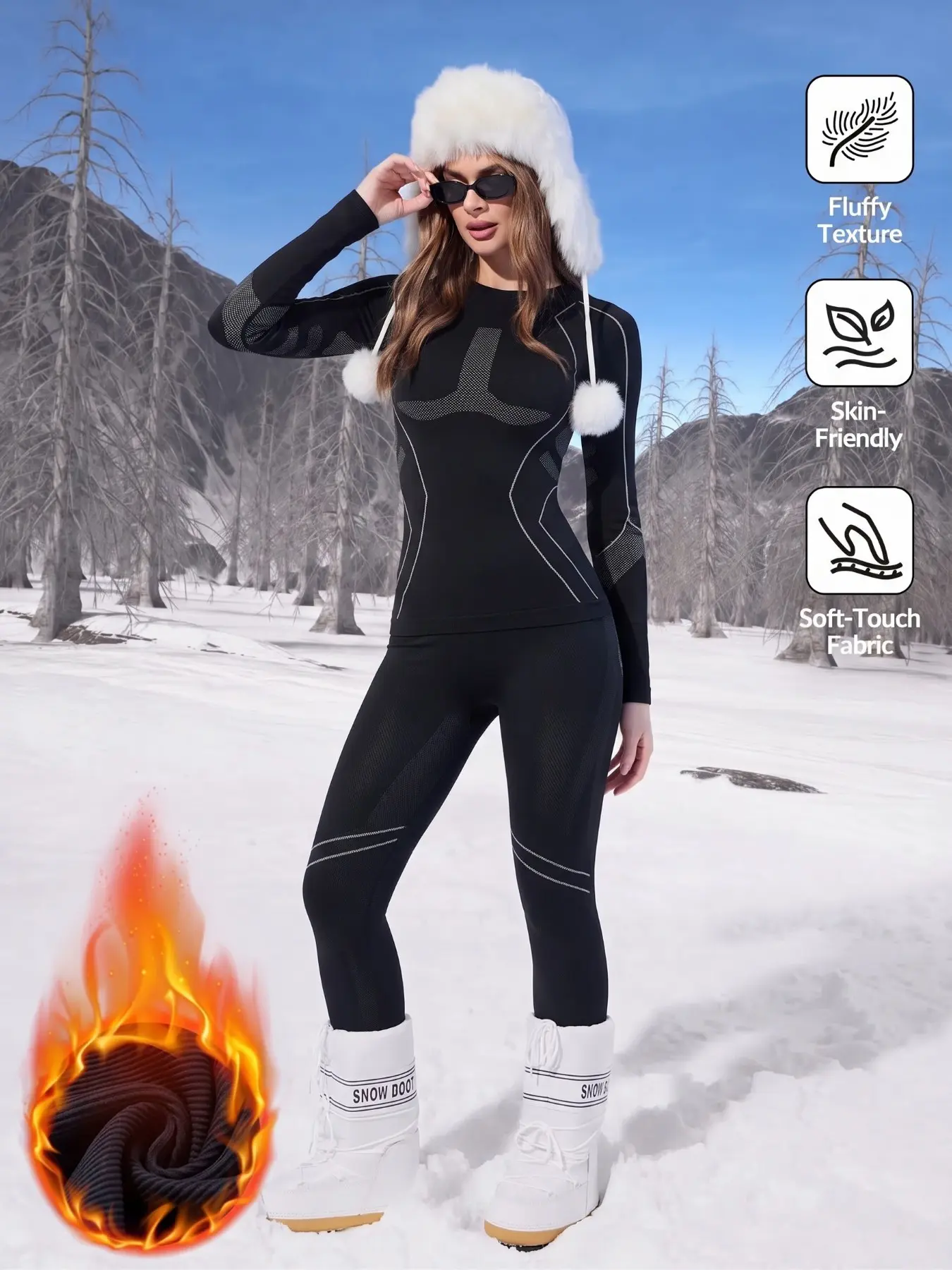 Women's Fall Winter Quick-Dry Ski Suit Inner Set, Outdoor Sports Warm Clothing, Breathable Moisture-Wicking Compression Warm Dry Set, Compression Sportswear