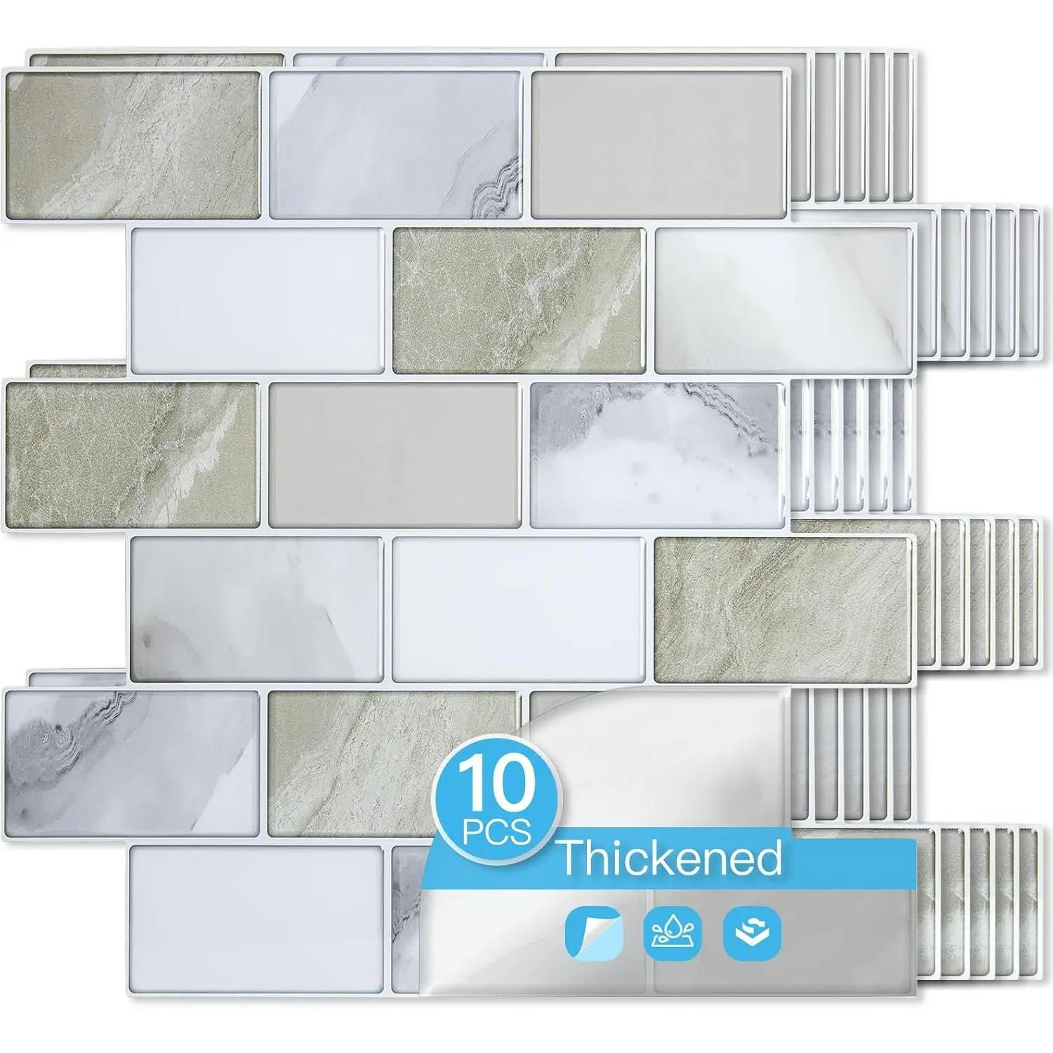 Peel and Stick Beige & White Wall Tiles – 12"x12" Thickened Design Backsplash, Self-Adhesive Tile for Kitchen & Bathroom Decor