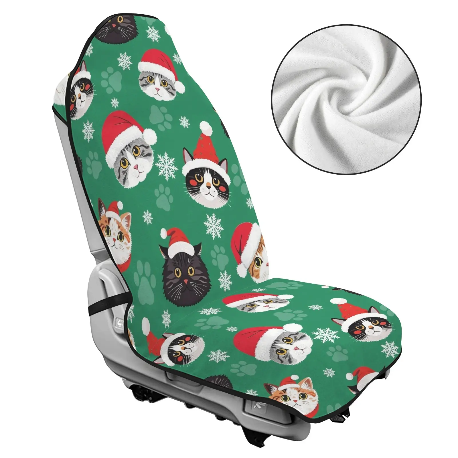 Christmas Sloth Terry Cloth Towel Car Seat Cover - Universal Front Seats Protector, Navy Xmas Candy Cane Snowflake Print, Polyester Anti-Slip Cushion, Machine Wash Auto Accessory for Holiday Trips