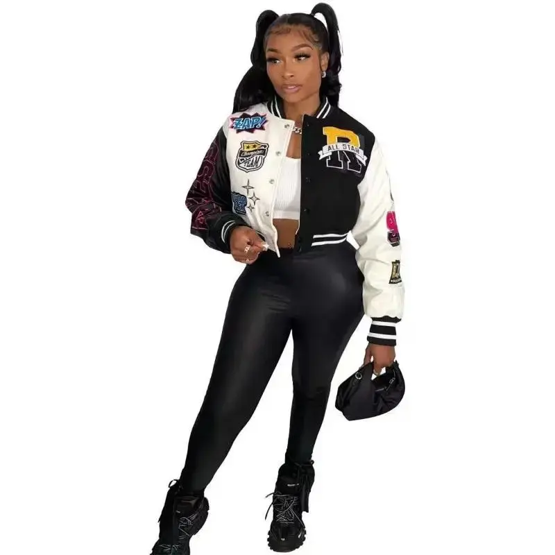 Hot selling hot models, adding color, new black, orange, pink, brown, rose, red, etc Casual Printed Jacket Varsity Women's Lightweight Short-board Sports Trendy Sweatshirt Ideal Christmas gifts The perfect gift  Collar Fabric Womenswear Coats