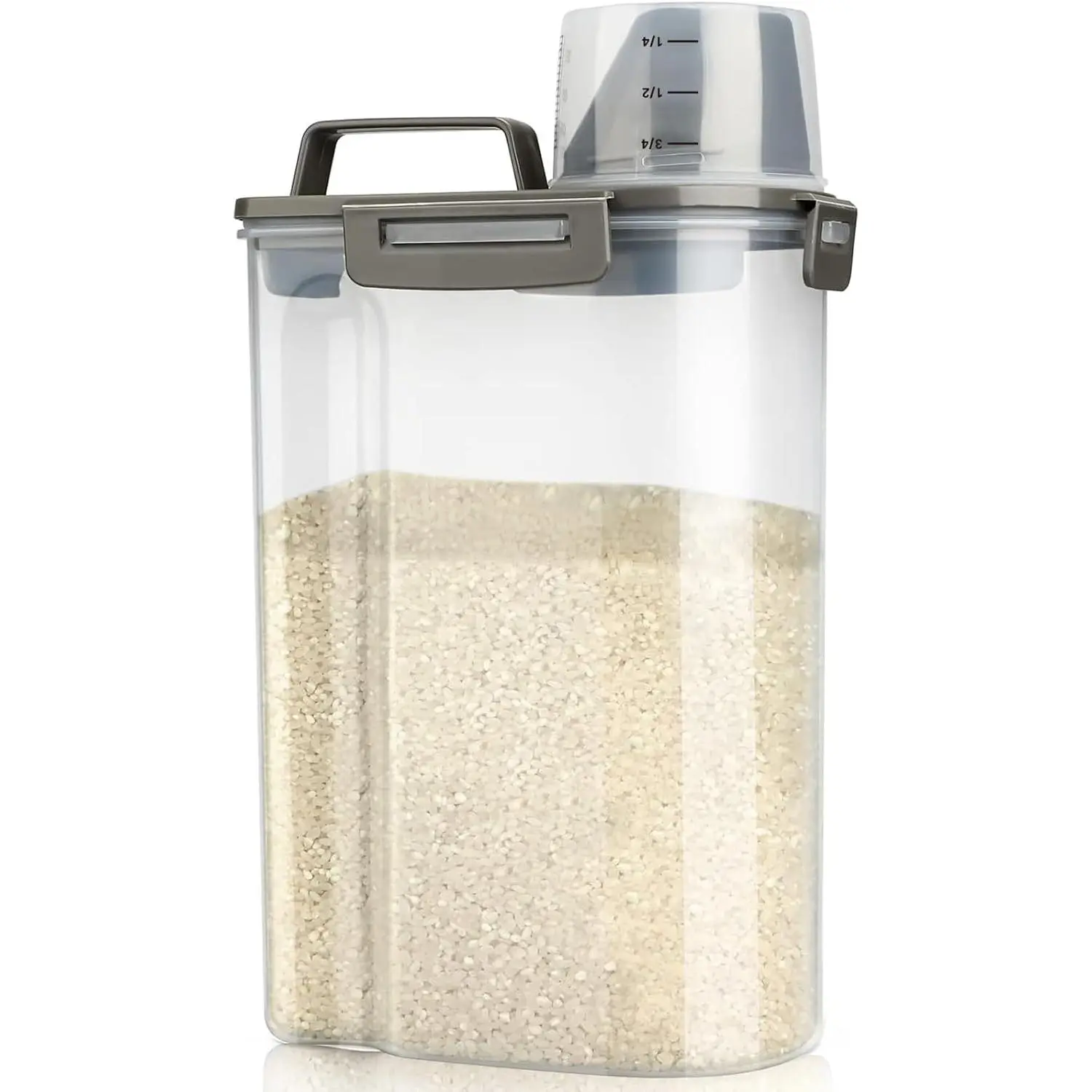 Rice Airtight Storage Container, 3 to 5Lbs Cereal Dry  Flour Bin,     Dispenser with Measuring Cup,  Clear Plastic Kitchen and Pantry Organization Bin for Sugar