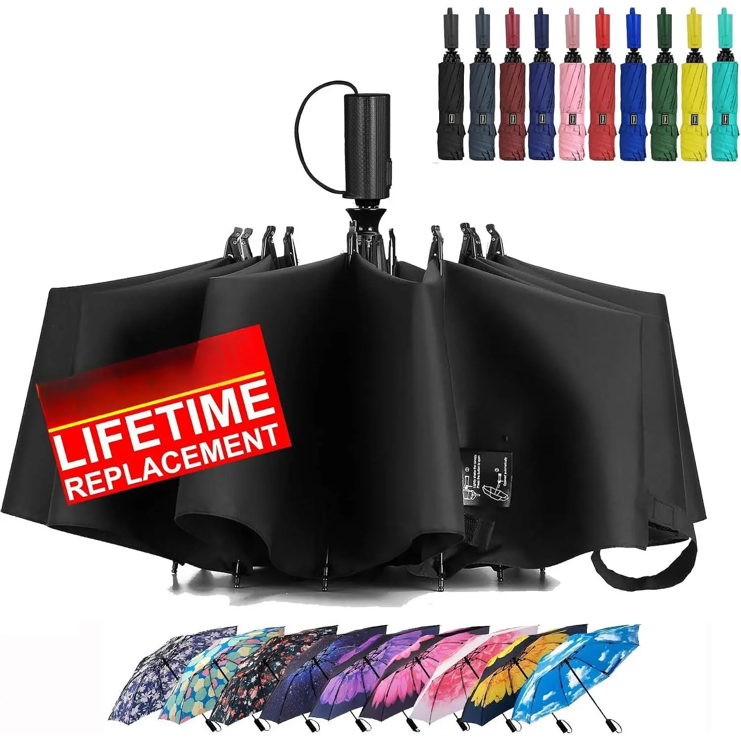 Compact Reverse Folding Umbrella Auto Windproof Travel Umbrella