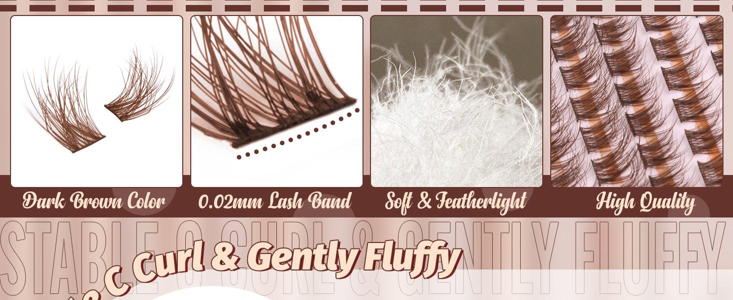 Brown Lash Clusters Natural Lash Extensions Wispy Eyelash Clusters 154 Pcs C-Curly Lashes Clusters for Everyday Wear Beginner Friendly Dark Brown Cluster Eyelash Extensions