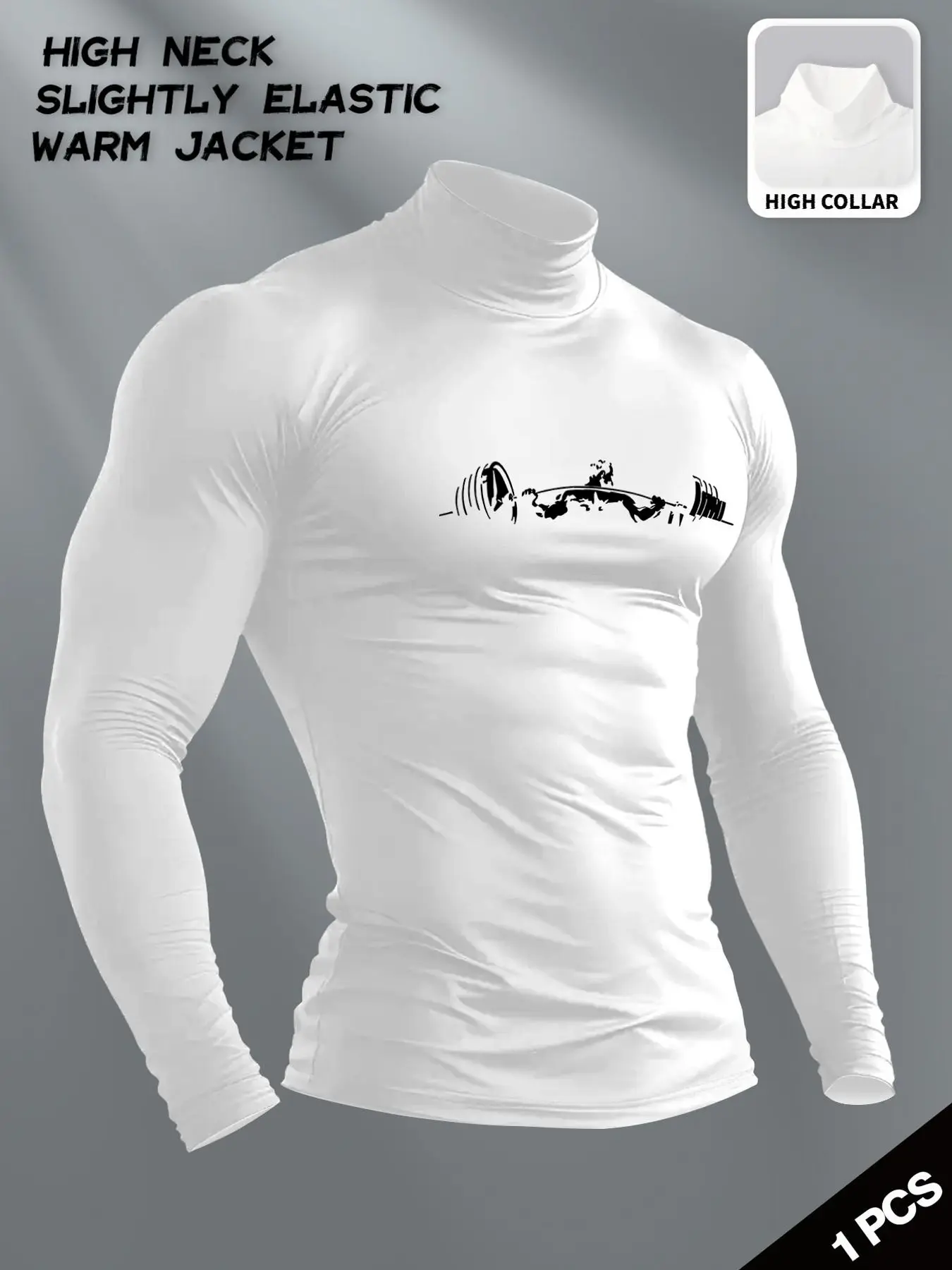Men's High Neck Compression Thermal Top - Slim Fit Slightly Elastic Base Layer with Weightlifting & Muscle Growth Graphic, Warm Long Sleeve Shirt for Gym, Weight Training, Outdoor Activities & Daily Wear, Versatile Athletic Undershirt for Fitness Enthusia