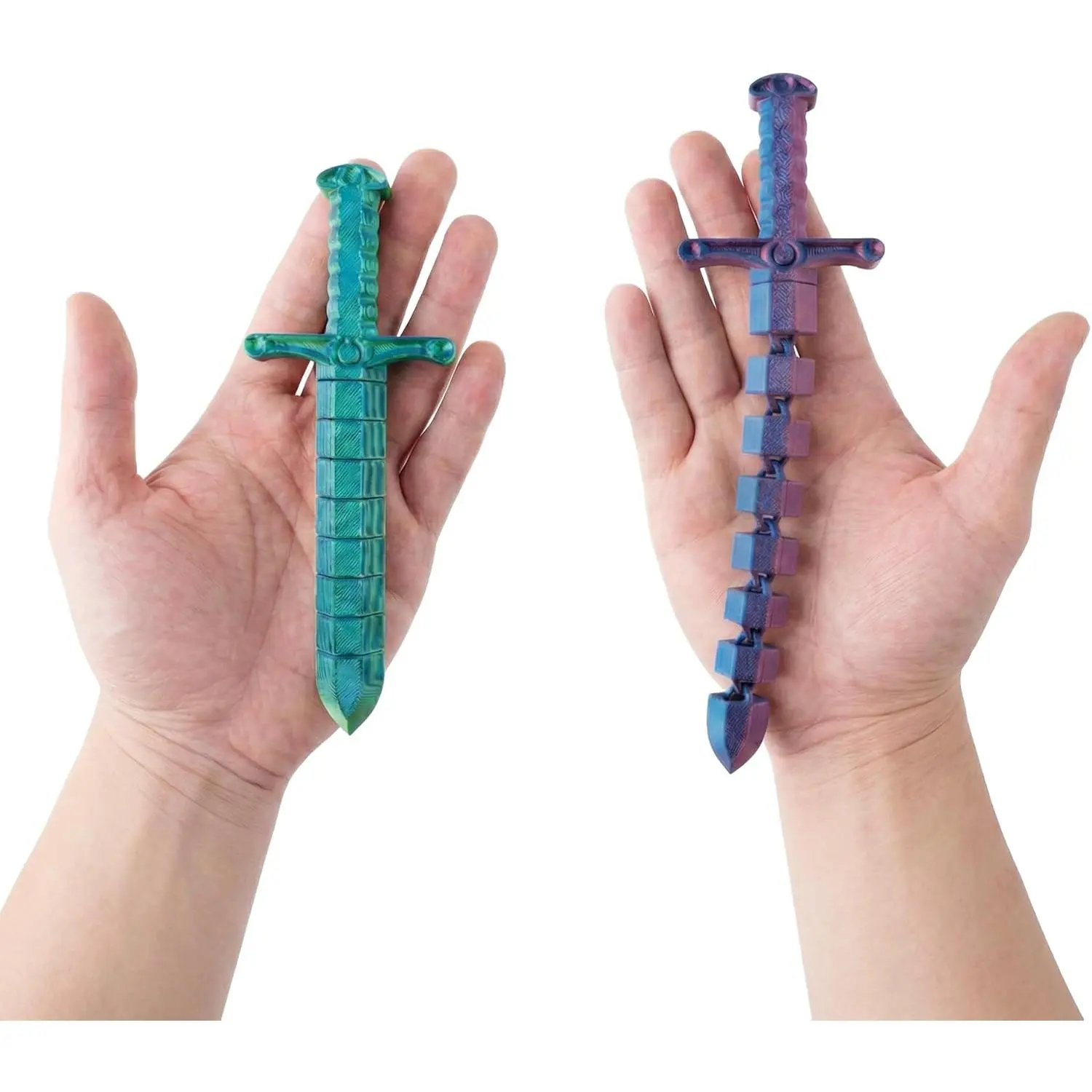 3D Printed Transformable Mini Sword Whip Fidget Toy (2-Pack) - Sensory Stress Relief Desk Toy for Adults & Teens, Articulated Joint Fidget with Dual-Mode Design (Green-Blue & Purple-Pink)fidget toys