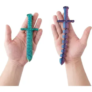 3D Printed Transformable Mini Sword Whip Fidget Toy (2-Pack) - Sensory Stress Relief Desk Toy for Adults & Teens, Articulated Joint Fidget with Dual-Mode Design (Green-Blue & Purple-Pink)fidget toys