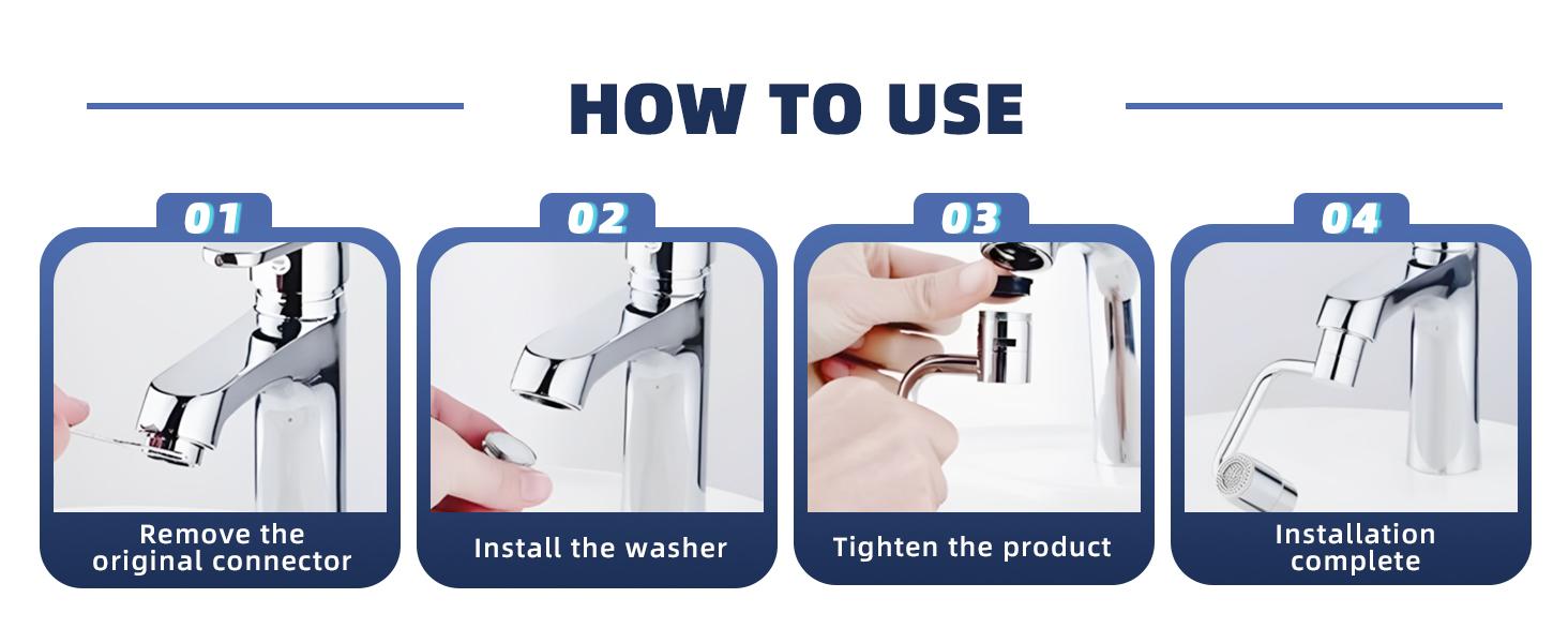 1080° U-Faucet Extender – Rotatable Faucet Aerator with 3 & Washers, Multi-Joint Swivel Aerator with 2 Spray Modes for & Sink, Silver