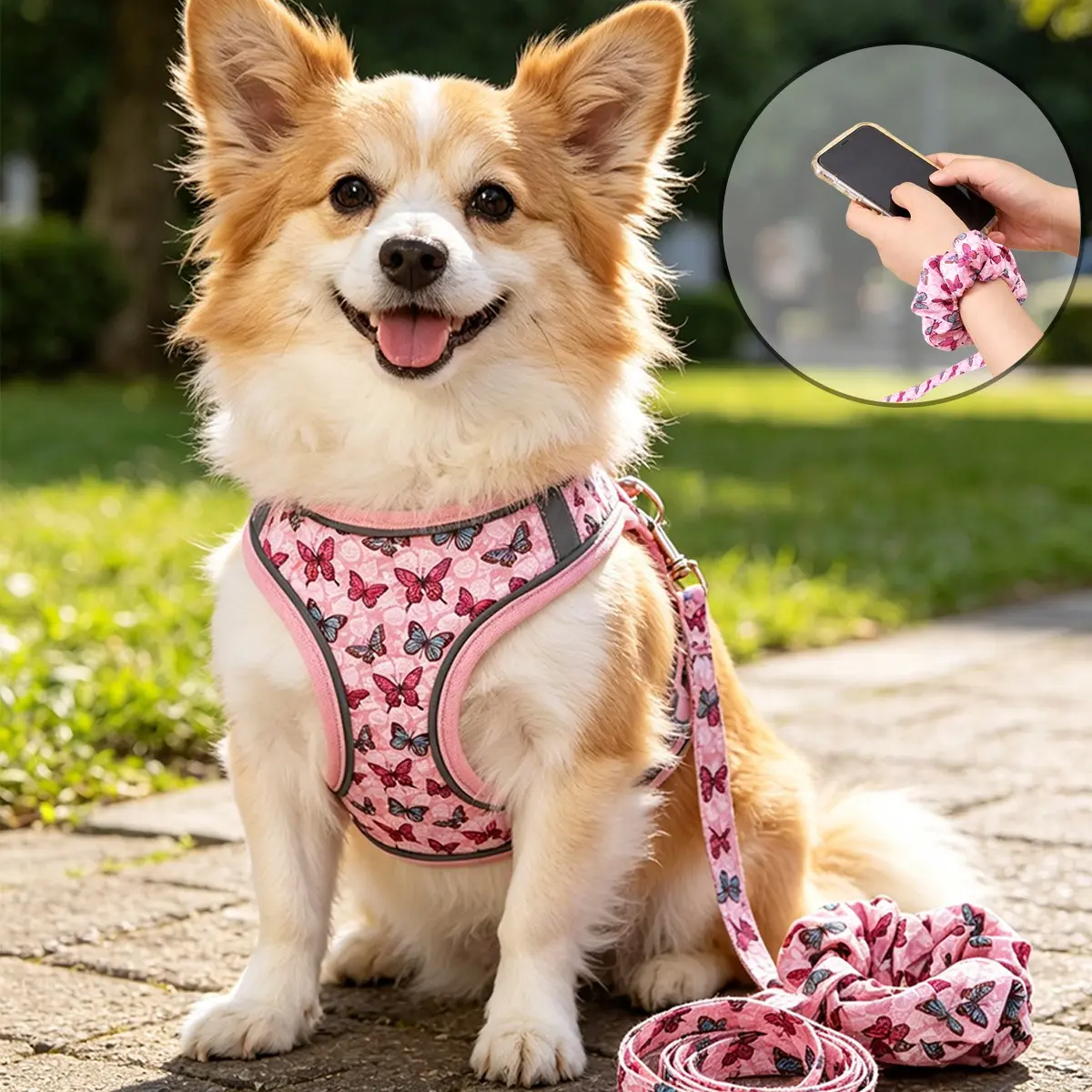 Pet Harness Leash Set, Butterfly Leopard Print, Handheld Wrist Dual-Use, Suitable for Small Cats Dogs, Pet Accessories