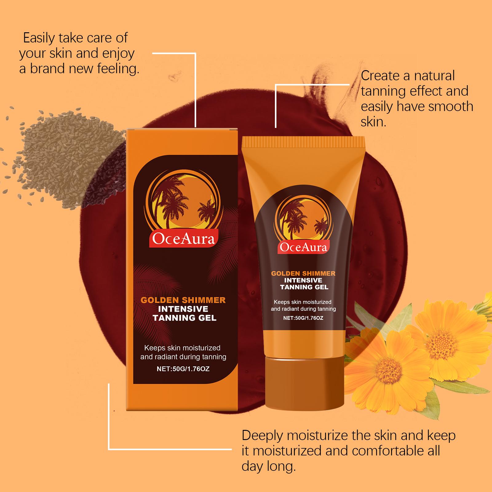 OCEAURA Golden Shimmer Tanning Gel, Sesame & Calendula Dual Care, Mica Shimmer No Color Transfer, Deep Nourishment Natural Radiance, Non-Greasy Fast Absorbing for All Skin